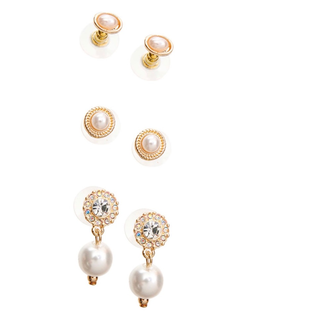Gold Pearl 3 Pcs Stud Set
